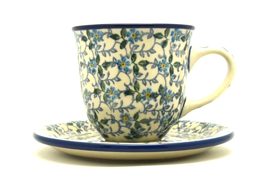 Polish Pottery 8 Oz. Cup & Saucer - Forget-Me-Knot 3 Polish Pottery 8 Oz. Cup & Saucer - Forget-Me-Knot