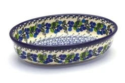 Polish Pottery Baker - Oval - Small - Blue Berries