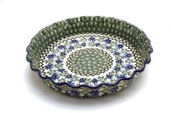 Polish Pottery Baker - Pie Dish - Fluted - Blue Chicory