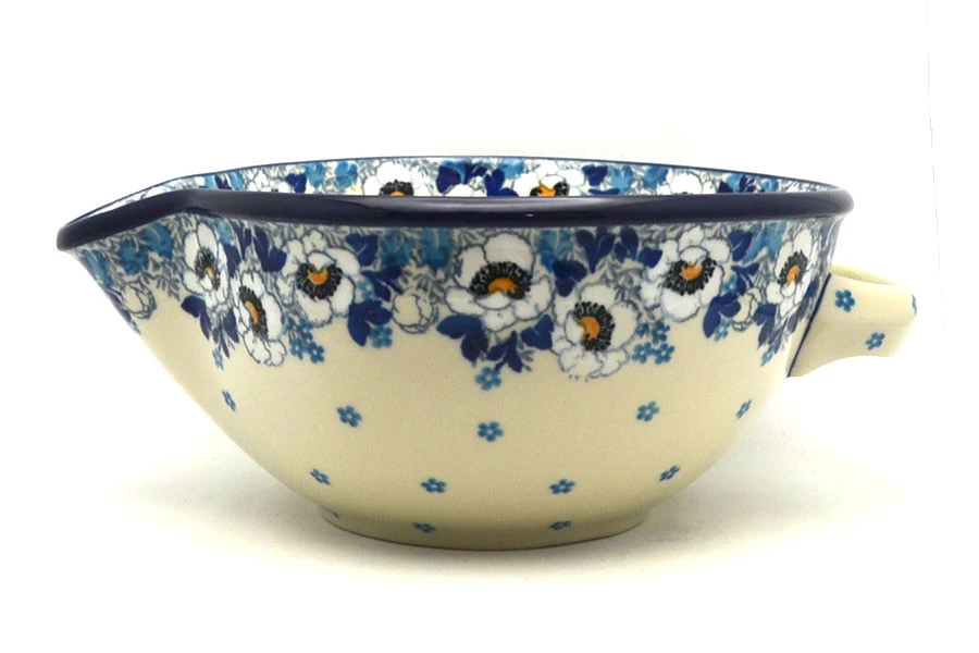 Polish Pottery Batter Bowl - 1 Quart - White Poppy 3 Polish Pottery Batter Bowl - 1 Quart - White Poppy