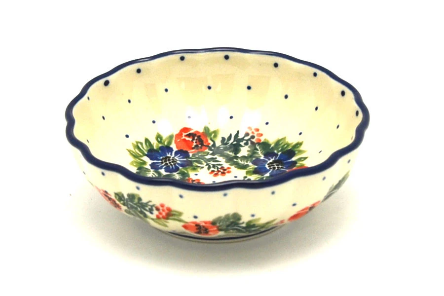 Polish Pottery Bowl - Shallow Scalloped - Small - Garden Party