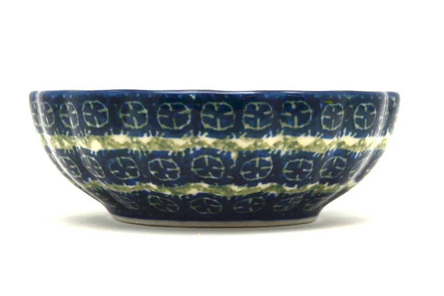 Polish Pottery Bowl - Shallow Scalloped - Small - Peach Spring Daisy - Image 2