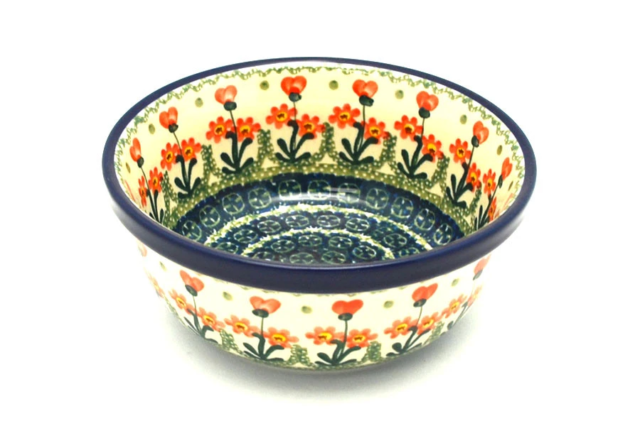 Polish Pottery Bowl - Soup And Salad - Peach Spring Daisy