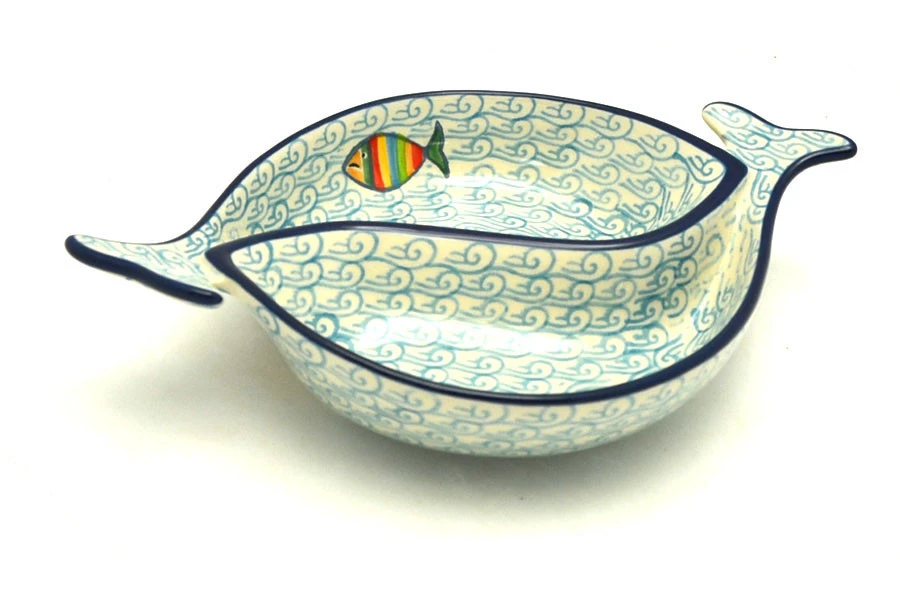 Polish Pottery Bowl - Yin Yang Fish Bowl - Rainbow Fish 3 Polish Pottery Bowl - Yin Yang Fish Bowl - Rainbow Fish
