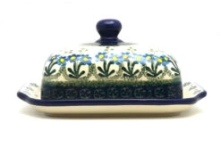 Polish Pottery Butter Dish - Blue Spring Daisy
