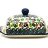 Polish Pottery Butter Dish - Burgundy Berry Green -Polish Pottery shop ceramika artystyczna polish pottery butter dish burgundy berry green 295 1415a p182