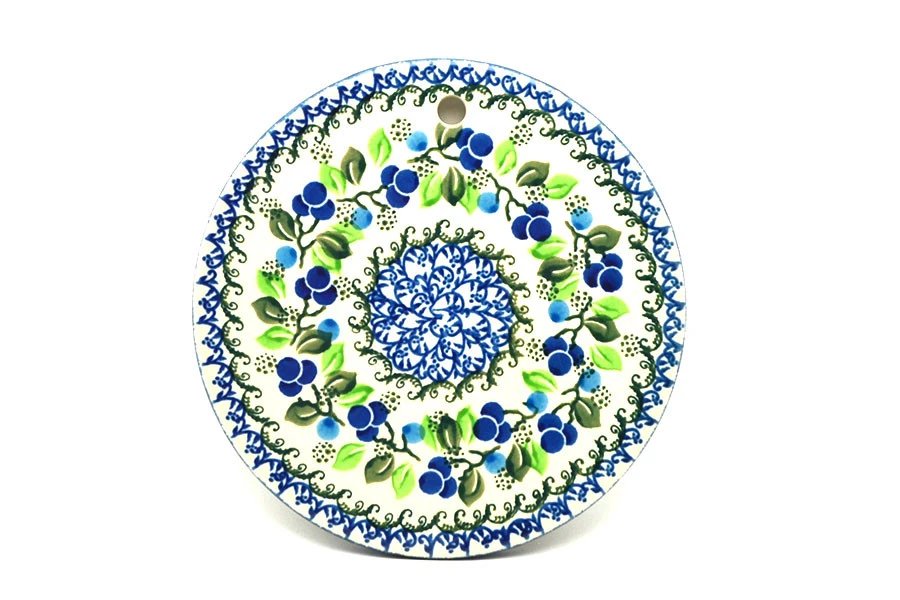 Polish Pottery Cheese Board - 7 1/4" - Blue Berries 3 Polish Pottery Cheese Board - 7 1/4" - Blue Berries
