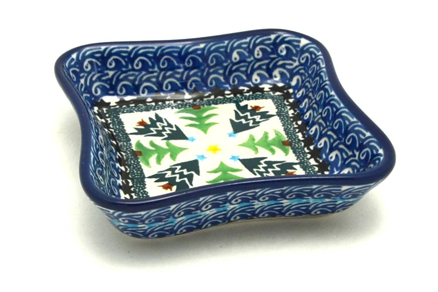 Polish Pottery Fluted Dipping Dish - Christmas Trees