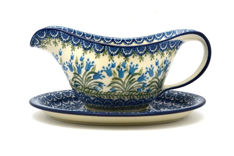 Polish Pottery Gravy Boat - Blue Bells 3 Polish Pottery Gravy Boat - Blue Bells