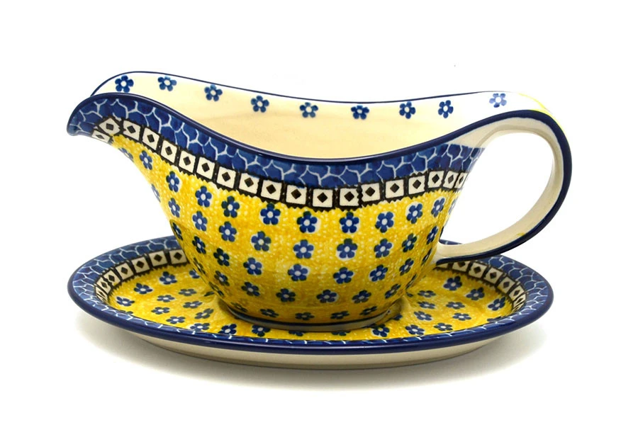 Polish Pottery Gravy Boat - Sunburst 3 Polish Pottery Gravy Boat - Sunburst