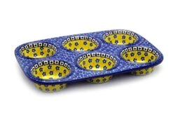 Polish Pottery Muffin Pan - Sunburst