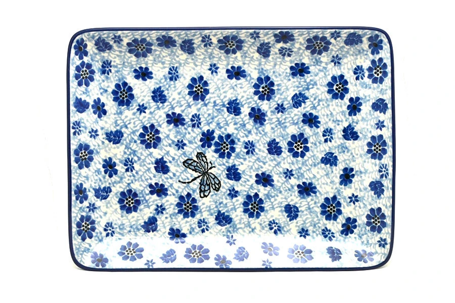 Polish Pottery Plate - Rectangular - Hidden Dragonfly 2 Polish Pottery Plate - Rectangular - Hidden Dragonfly