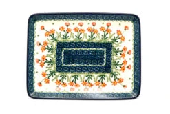 Polish Pottery Plate - Rectangular - Peach Spring Daisy