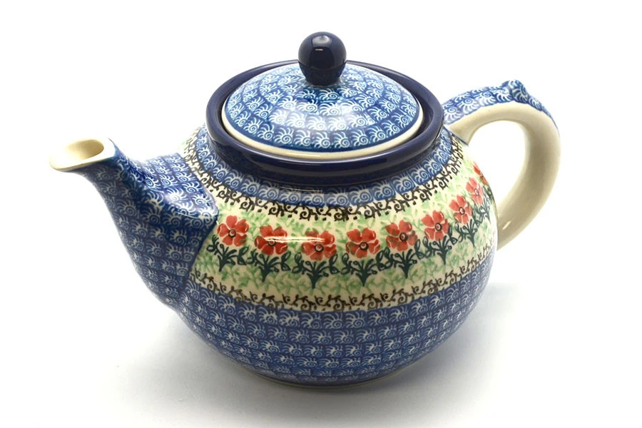 Polish Pottery Teapot - 1 1/4 Qt. - Maraschino 3 Polish Pottery Teapot - 1 1/4 Qt. - Maraschino