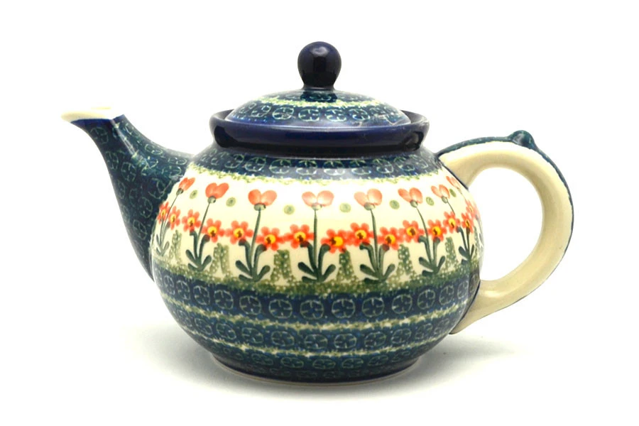 Polish Pottery Teapot - 1 1/4 Qt. - Peach Spring Daisy 3 Polish Pottery Teapot - 1 1/4 Qt. - Peach Spring Daisy